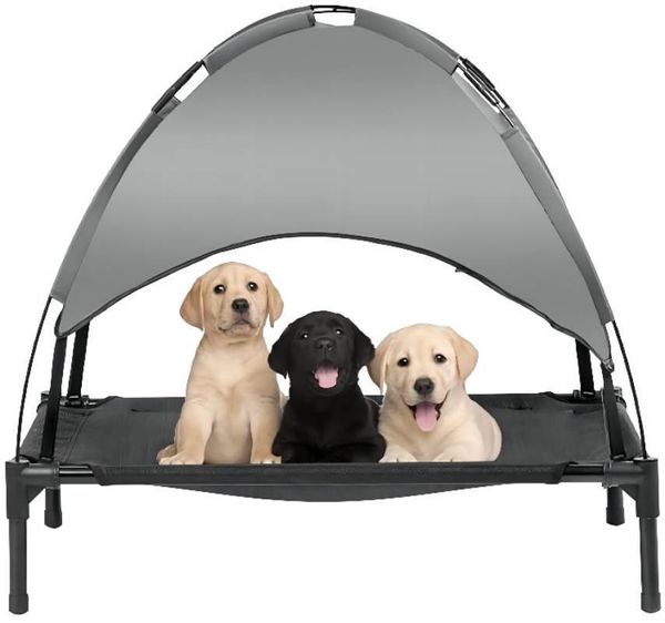 Camas para gatos Muebles Mascotas Cama para perros con refrigeración elevada de 48 pulgadas Cuna para mascotas de malla elevada para exteriores con toldo extraíble Carpa de sombra Bolsa de transporte Tela transpirable 230628