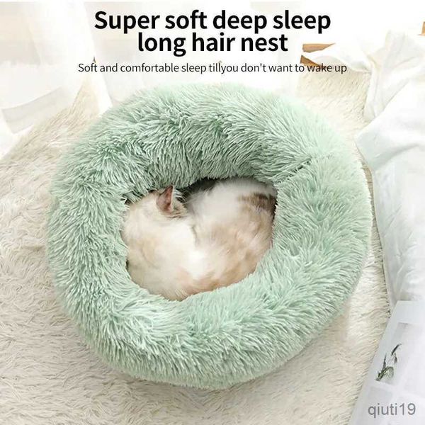 Cat lits meubles en peluche nid d'automne et de coton d'hiver pour chaton chihuahua chien universel et chat à cheveux longs nid rond beignet en peluche lit de chien