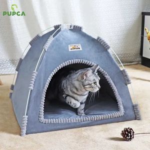 Katbedden meubels Pupca Pet Cat Tent Cave Hut Cat Sleep House voor kitten Puppy Pladen Cage Basket Cat Nesk Kennel Small Dog House Bed Chihuahua D240508