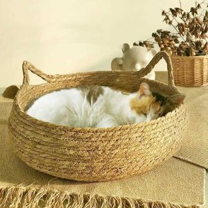 Meubles de lits de chats Roard nid de chat Four Seasons lit pour animaux de compagnie plante naturelle Mat de chien tissé hiver chaude accessoires d'animaux