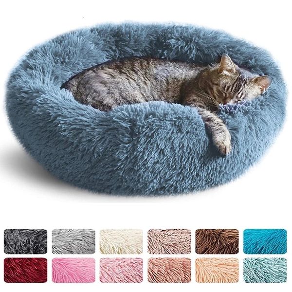 Lits pour chats meubles rond lit pour chat chiens lit maison chenil tapis pour animaux de compagnie doux long tapis en peluche animal chaud panier coussin chats maison canapé lavage en machine chenil 231101