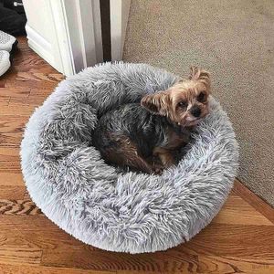 Katbedden meubels ronde kat bed warm slaapkat nest zacht lang pluche beste huisdier hondenbed voor honden mand kussen kussen bed bed katten zacht ruige mat