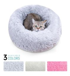 Lits de chats meubles ronds lits de chien long en peluche kennel maison lavable maton de coton doux canapé pour petit panier de chihuahua PET1383023