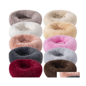 Lits de chat meubles ronds en peluche moelleux chien chaton chenil coussin hiver chaud maison pour animaux de compagnie livraison directe fournitures de jardin à domicile Dhbfp