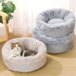 Meubles de lits de chats S / m adaptés à tout le velours ronde anniversaire confortable moelleux chaud doux lits de chats pour chats pour grand grand chiens moyens d240508