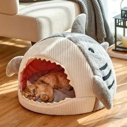 Lits pour chats meubles forme de requin maison pour animaux de compagnie lit pour chat lit pour chien chaud confortable coussin panier pour animaux de compagnie doux chiot chaton tapis sac lavable produits pour animaux de compagnie 231011