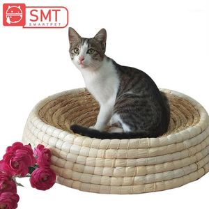 Chat lits meubles SMARTPET petit grand été naturel perméable à l'air fait à la main paille animal de compagnie lit de couchage chaton griffoir1