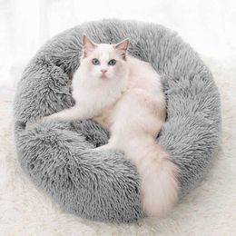 Camas de gato muebles de perro suave cama de gato redonda redonda peluda nido de perros pequeños canasta peluda tapa de sofá accesorios para mascotas de dormitorio de donas D240508