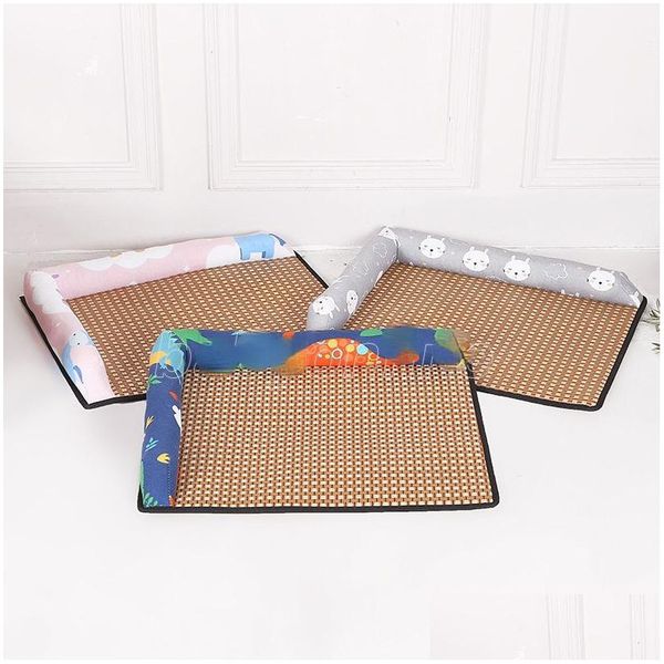 Lits de chat Meubles Stock Tapis de lit de chien Été Rattan Kennel Amovible Lavable Oreiller Mémoire Coton Canapé Pet Nest Chenils Lounger So Dhcpu