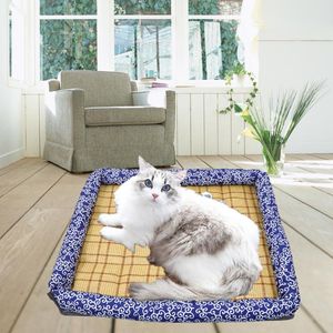 Lits de chat meubles été chien lit coussin chiot sommeil nid pour petit moyen grand glace soie Cool Mat Pet chenil refroidissement rotin matelas