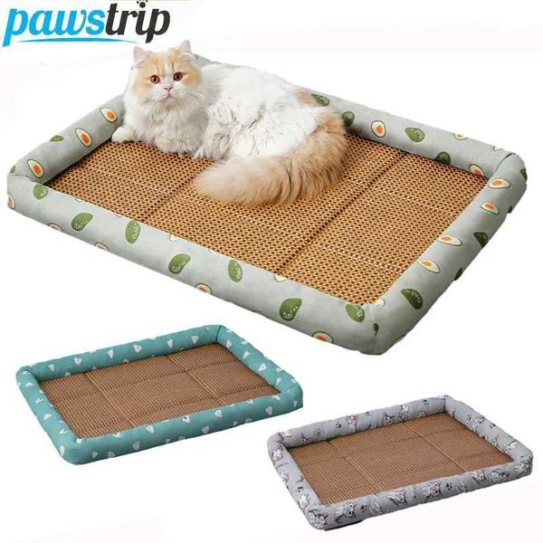 Lits de chats meubles d'été rotin lit de chat de chat confortable animal de glace pour animaux de compagnie pour chats petits chiens nist mat chaton lits lits coussin animaux de compagnie fournit d240508