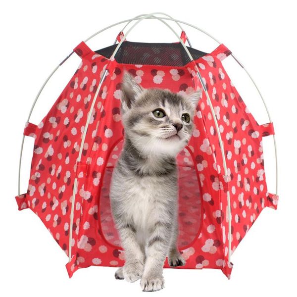 Chat Lits Meubles Voyage Portable Amovible Tente Respirant Maille Chiot Maison Petit Chien Motif Floral Lit Pliant Confortable Chenil