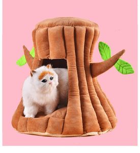Lits pour chats meubles grotte chaude belle conception d'arbre chiot lit d'hiver maison chenil polaire doux nid pour petits chiens moyens chats