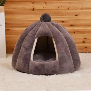 Chat lits meubles lavable doux grotte chenil animal de compagnie hiver fournitures petit chien citrouille maison tapis lit coussin