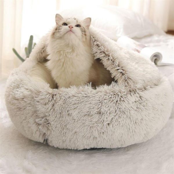 Camas para gatos, muebles de invierno 2 en 1, cama redonda cálida para mascotas, saco de dormir largo de felpa para perros, sofá, cojín, nido para perros pequeños, gatos, Kitt256C