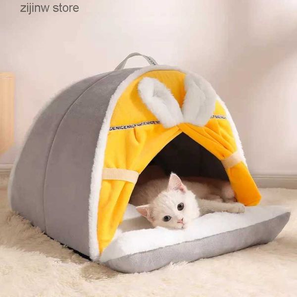 Camas para gatos Muebles Invierno Cálido Casa para gatos Súper suave y cómodo Gato Cueva para dormir Grueso y lindo Pequeño gato y tienda para perros A prueba de viento Cama para gatos Nido Suministros para mascotas Y240322