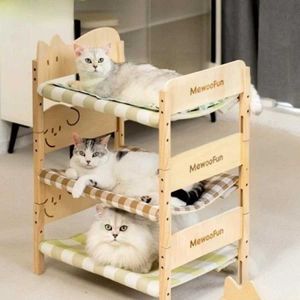 Lits de chats meubles lits pour animaux de compagnie en bois pour lit de chat été chaton hamac de bois massif robuste puppy petit chien lit plusieurs lits peuvent être empilés pour de nombreux chats d240508