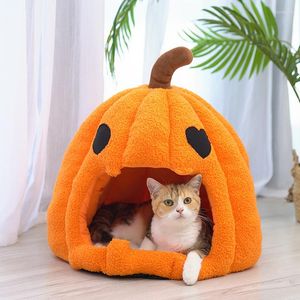 Chat Lits Halloween Citrouille Litière Automne Et Hiver Chaud Chien Chenil Maison Villa Nid Lit Fermé Dormir Tapis Amovible