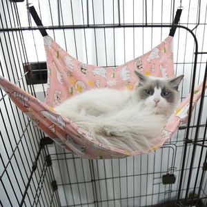 Lits de chats hamac en toile cage flanelle cage de compagnie de couchage swing réglable à double face accessoire de nid suspendu disposable