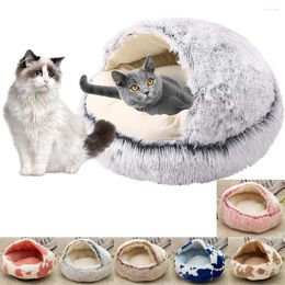 Lits pour chat lit pour animaux de compagnie rond doux en peluche fouisseur grotte beignet à capuche pour chien 2 en 1 confortable auto-réchauffant sommeil intérieur