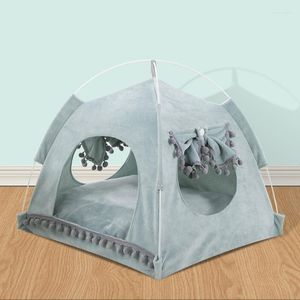 Lits pour chats Tente respirante pour animaux de compagnie Maison pliante portable Matelas de jeu pour chien Coussin amovible et lavable Fournitures de sortie en plein air