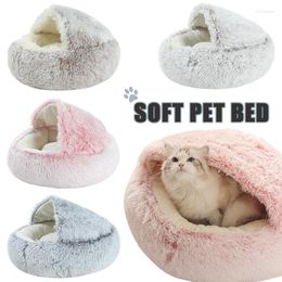 Lits pour chat lit pour chien de compagnie rond semi-fermé maison chaude peluche douce pour petits chiens chats nid 2 en 1 tapis panier chenil