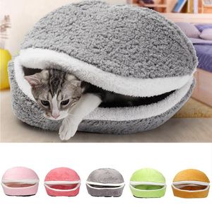 Kattenbedden huisdier hamburger bed nest pluche warme comfortabele shell herfst winter voor kleine honden windbestendige wasbare accessoires