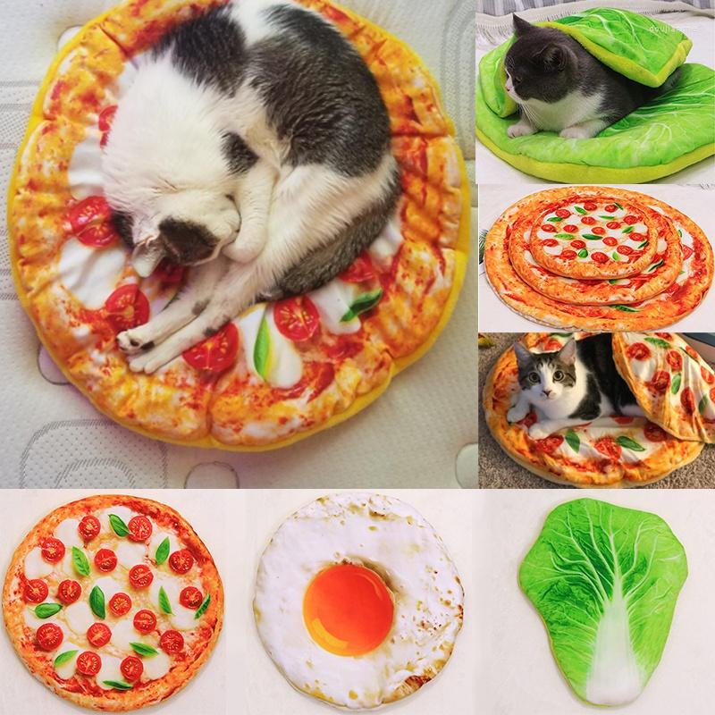 Camas para gatos, cama redonda para mascotas, alfombrilla y manta, 2 estilos acolchados para dormir, gatos que mantienen el calor en invierno, patrón creativo, edredón de felpa, suministros para mascotas