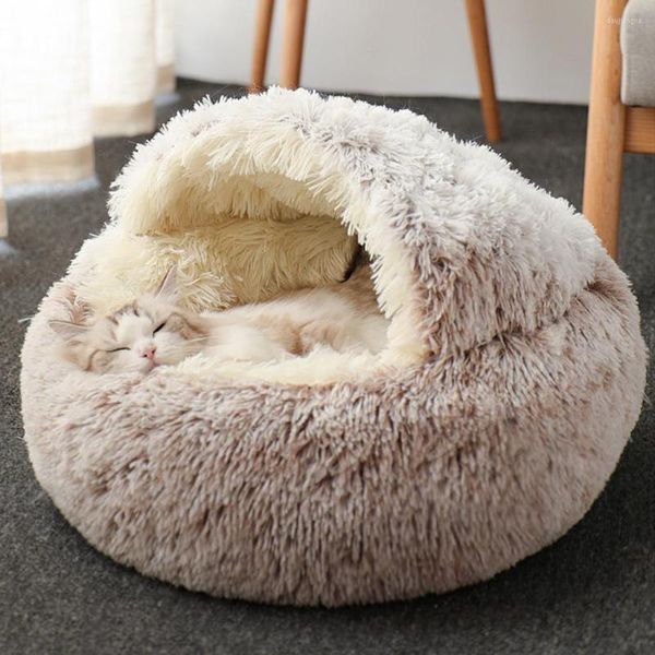 Chat Lits Maison Ronde Doux Long En Peluche Chien Lit Chiens Panier Produits Coussin Chaud 2 En 1 Tapis Chiot Sac De Couchage