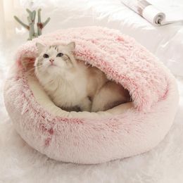 Kattenbedden Rond Huis Zacht Lang Pluche Winter Warm Bed Voor Honden Mand Huisdierproducten Kussen Mat Dieren Slaapbank