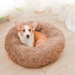 Kattenbedden rond huisdier hondenbed kalmerend nest antislip bodemontwerp warm comfortabele bont donut bank rustplaats