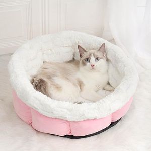 Lits pour chat doux en peluche lit pour animaux de compagnie pour chats et petits chiens rond auto-chauffant automne hiver intérieur dormir anti-dérapant fond fournitures