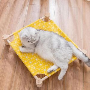 Lits pour chat été Cool en bois pour animaux de compagnie toile lit en bois massif assemblé chien respirant résistant à l'humidité hamac facile à nettoyer tapis de couchage Supplie