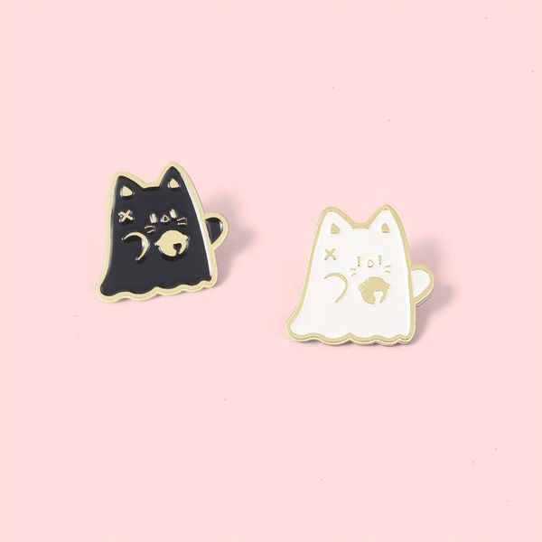 Cat boo épingles en émail mignon halloween fantômes broches gothiques noirs badges de revers blanc pour vêtements de sac cadeau de bijoux pour amis