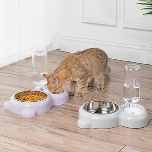 Chat bols 3-en-1 bol distributeur d'eau stockage automatique chien conteneur avec abreuvoir mangeoires