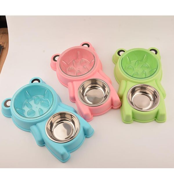 Cuencos para gatos, cuenco doble para mascotas, antigoteo, PP, acero inoxidable, accesorios de alimentador de agua para perros, suministros prácticos, comederos