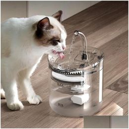 Cat Bowls Feeders 2L Matic Water Fountain With Faucet Dog Dispenser Transparent Filter Drinker Pet Sensor Drinking Feeder Drop Deliv Dhdkv