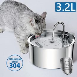 Alimentadores de tazones para gatos 3 2L Dispensador de agua automático Alimentador de inducción inteligente para mascotas USB con filtro Suministros para perros de acero inoxidable 231218