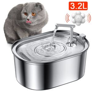 Cat Bowls Feeders 32L Stainless Steel Water Fountain Automatic Cats Drinker Drinking For Dog Pet Dispenser Accessories 230620