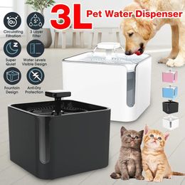 Bols pour chats 3L, fontaine d'eau automatique, filtre, distributeur électrique USB, Filtration en circulation, mangeoire pour animaux de compagnie