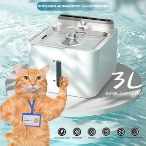 Chat Bols Mangeoires 3L Fontaine D'eau Automatique Sans Fil Rechargeable Chien Boisson Bol Portable Sens Boire pour Pet Feeder 230111