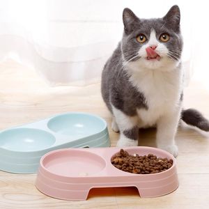 Cat Bowls Feeders Candy Kleur Plastic Pet Dubbel creatief gemakkelijk te reinigen Hondenvoedsel Water Dispenser voor binnenshuis klein dier