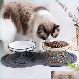 Cat Bowls Feeders Cat Bowls Feeders Pet Ceramic Bowl Noordelijke Tall Food Snack Plate Anti-cervicale spondylosis Drop Delivery 2021 Hom DH8WG