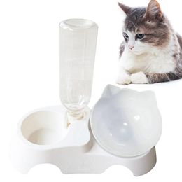 Cat Bowls Feeders Cats Food Bowl Honden Drinkfonteinen met automatische wateruitlaat Anti-overvoeging Pet Feeder Dispenser Dogaccessoires