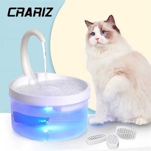 Bols pour chats mangeoires CRARIZ 2L fontaine d'eau automatique lumière LED distributeur alimenté par USB chien buveur col de cygne en forme d'animal de compagnie 221109
