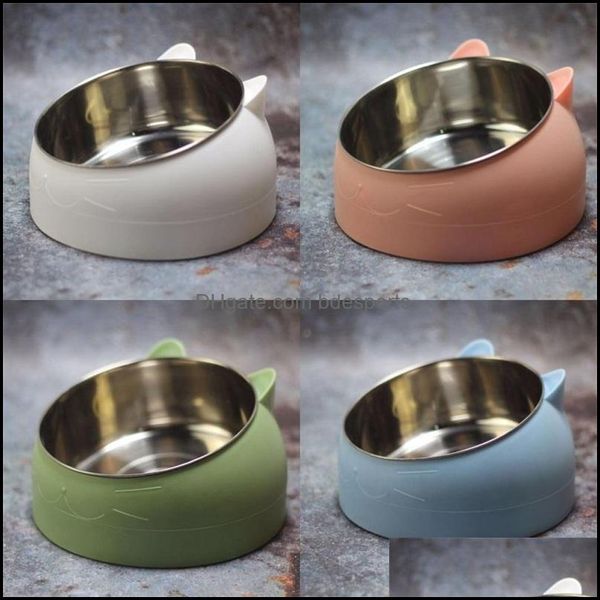 Cuencos para gatos Comederos para perros Cuencos para gatos Comedero de alimentación de acero inoxidable Tazón de agua para Petpuppy Plato de comida al aire libre Cuello para mascotas Wmtodj Mywjqq 69 Dhrre