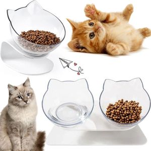 Comederos para gatos, comederos dobles transparentes para perros y mascotas, soporte elevado antideslizante, alimentador de agua individual para cachorros, plato de alimentación elevado, suministros para gatitos