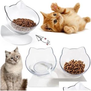 Voerbakken voor katten Dubbel transparant Hond Huisdier Antislip Verhoogde standaard Enkele watertoevoer Puppy Verhoogde voerbak Kitten Dro Dhcxd