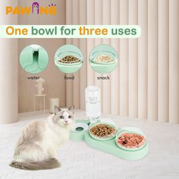 Cat Bowls Feeders Pawing Automatisch voedsel 3 op 1 Feeder Pet Drinker voor S Wateropslag Dispenser Dubbel verhoogde standaardcontainer 230111