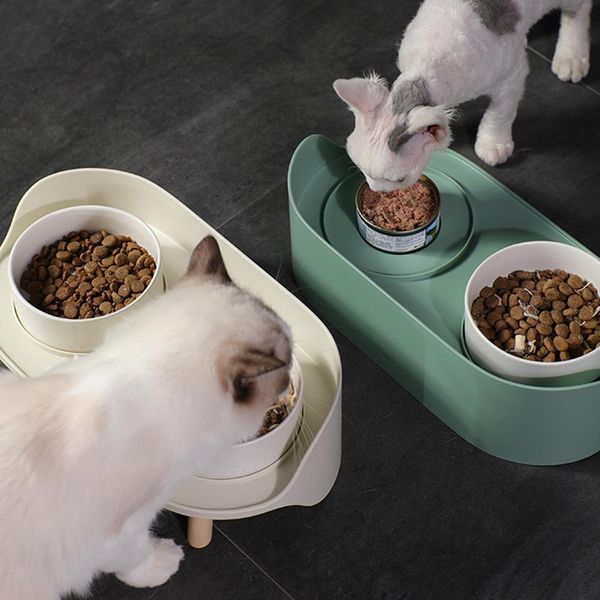 Bols pour chats mangeoires table à manger pour animaux de compagnie double alimentation cou protéger antidérapant en céramique pour chien distributeur de nourriture d'eau 230111